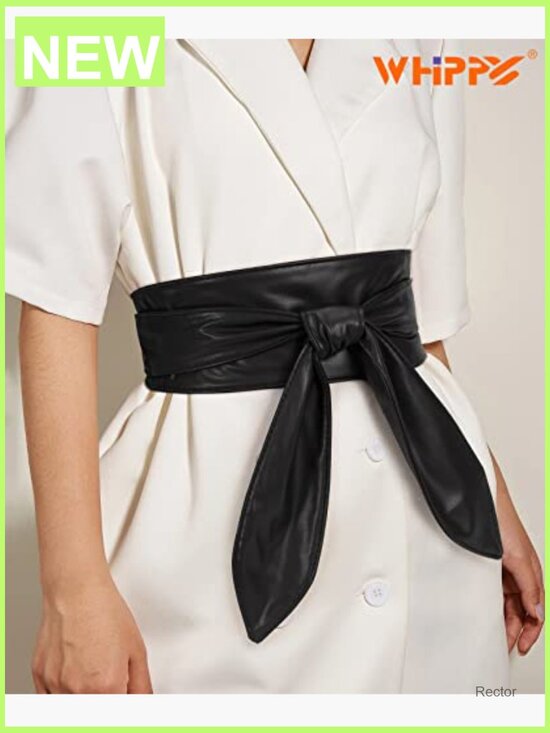 Wide Waist Knotted Obi Belt - Adjustable Faux Leather Wrap Belt for Dresses main image 5
